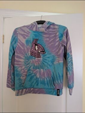 Tie-Dye Fortnite Llama Pullover Hoodie - Purple & Teal Boy 14-16